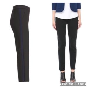 St John x Nordstrom Emma Trouser Pants Tuxedo Stripe Blue Wool Blend High Rise